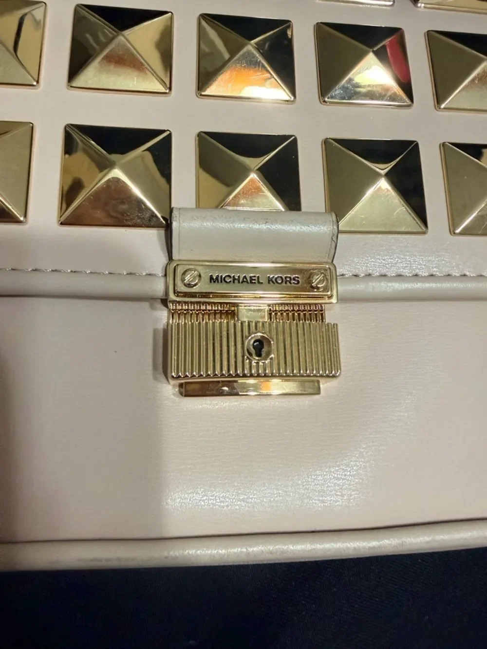 Michael Kors Cream Shoulder Bag with Gold Pyramid Studs Great Condition 11 by 7